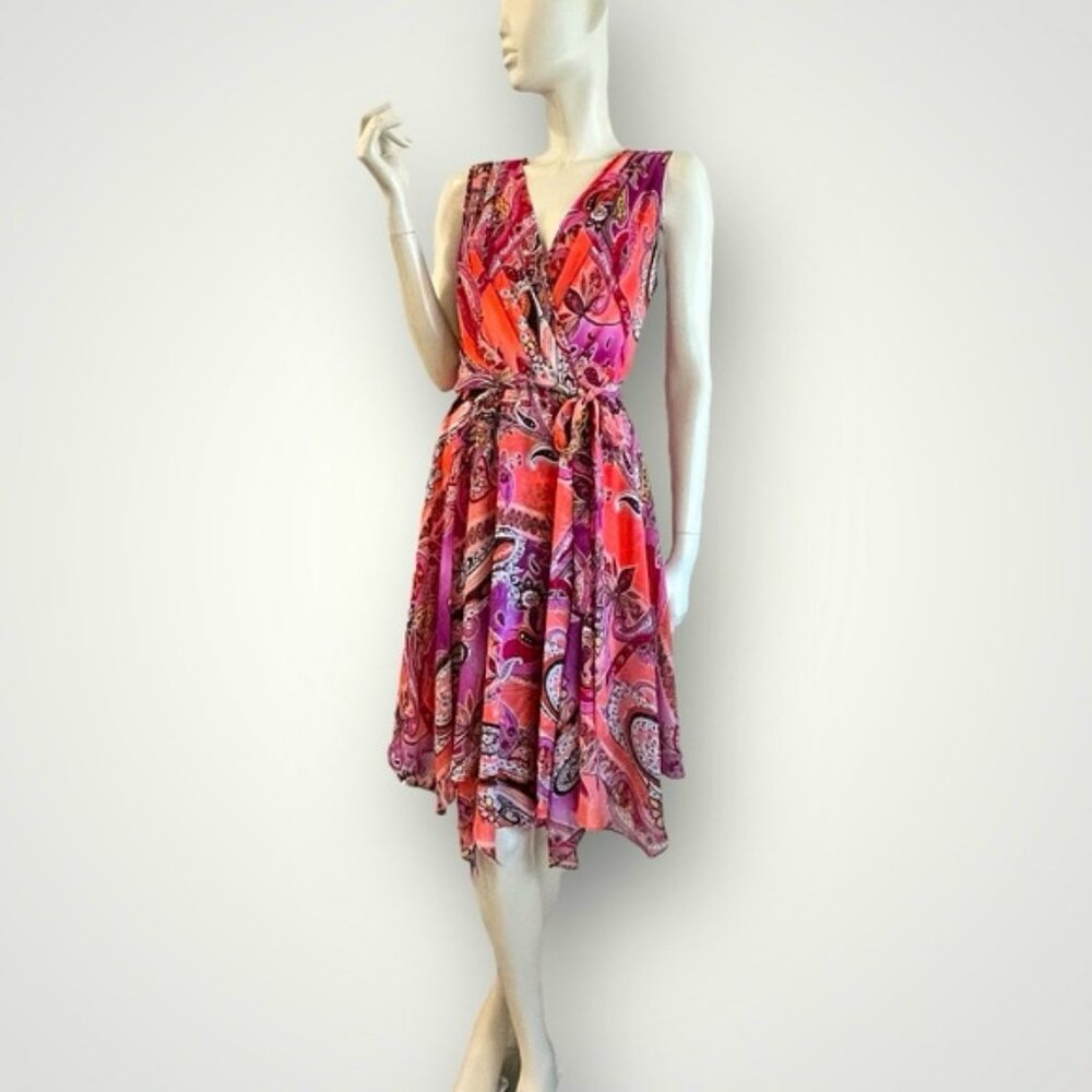 Evan Picone Paisley Crepe Handkerchief Hem Midi Dress